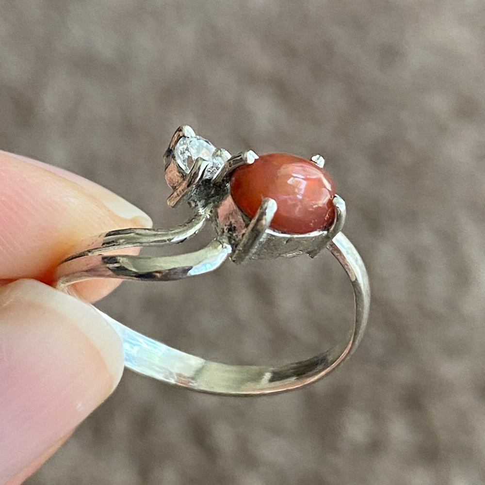Natural Opal and Zircon Gemstones Ring